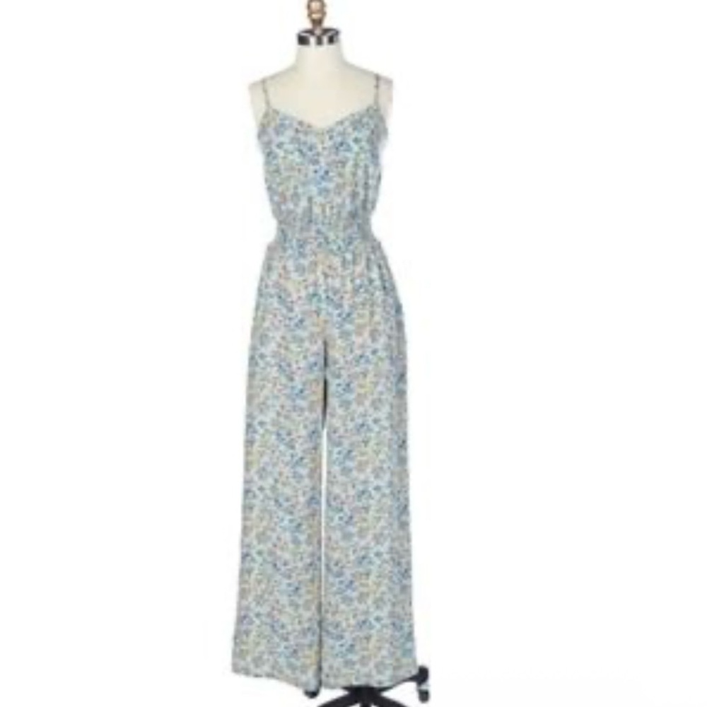 NWT Emerald Sundae blue floral wide leg pants jumpsuit romper with pockets